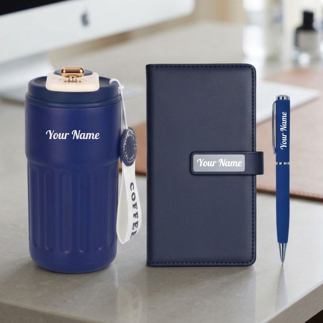 Digital Temperature Tumbler Gift Combo with Personalized Office Kit